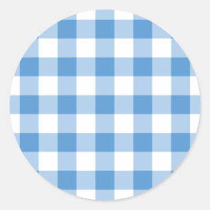 Adesivo Redondo Padrão de Gingham Branco e Azul Claro