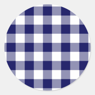 Adesivo Redondo Padrão de Gingham Branco e Marinho