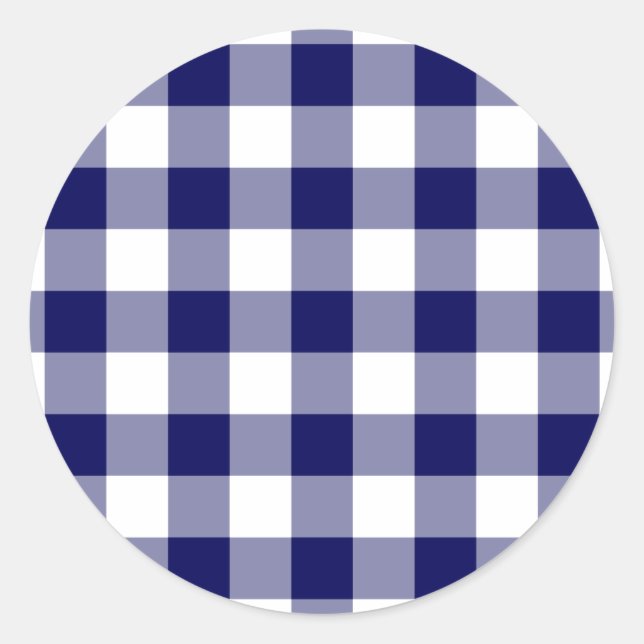Adesivo Redondo Padrão de Gingham Branco e marinho (Frente)