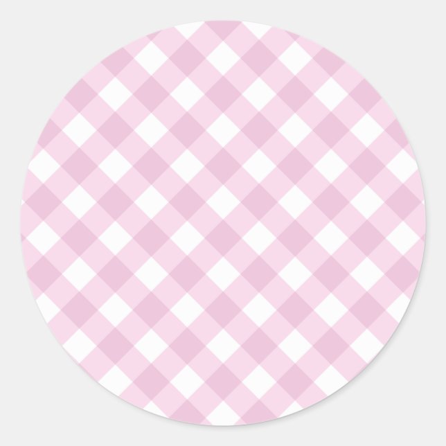 Adesivo Redondo Padrão de Gingham Branco e Rosa Bebês (Frente)