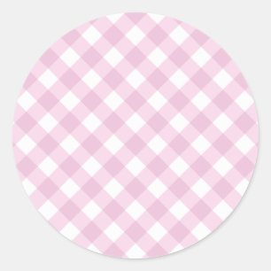 Adesivo Redondo Padrão de Gingham Branco e Rosa Bebês