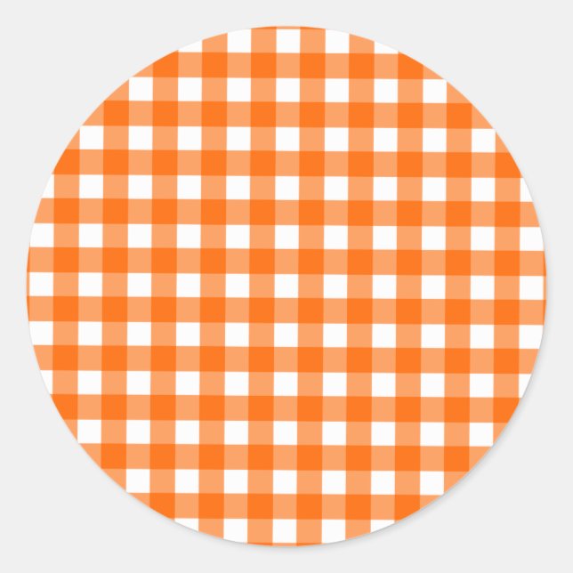 Adesivo Redondo Padrão de Gingham Laranja (Frente)