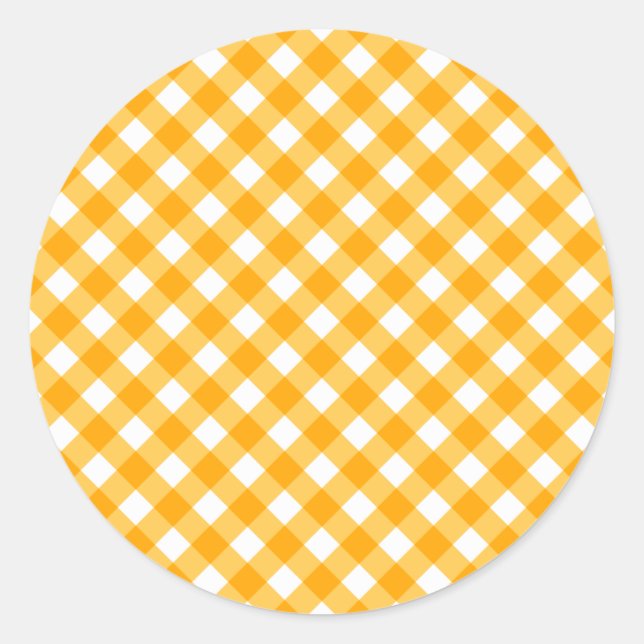 Adesivo Redondo Padrão de Gingham Laranja Claro (Frente)