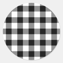 Adesivo Redondo Padrão de Gingham Preto e Branco