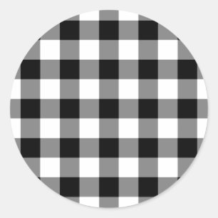 Adesivo Redondo Padrão de Gingham Preto e Branco