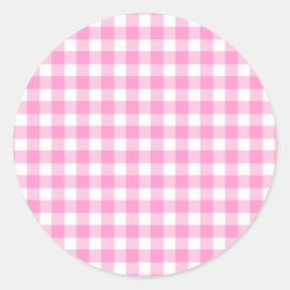 Adesivo Redondo Padrão de Gingham Rosa