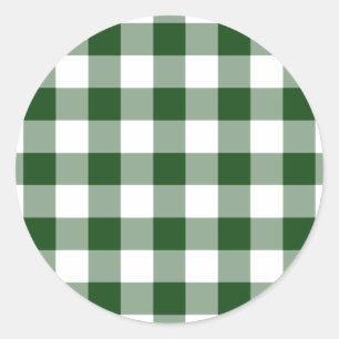 Adesivo Redondo Padrão de Gingham Verde e Branco
