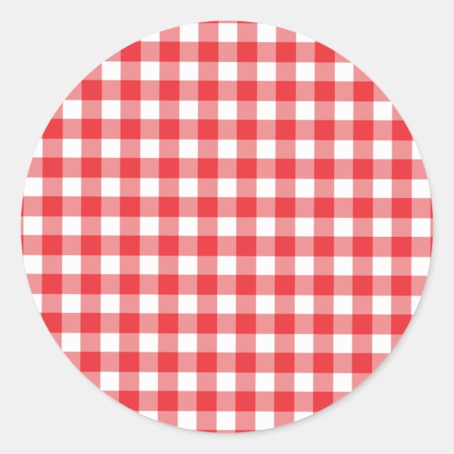 Adesivo Redondo Padrão de Gingham Vermelho e Branco (Frente)