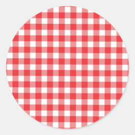 Adesivo Redondo Padrão de Gingham Vermelho e Branco
