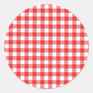 Adesivo Redondo Padrão de Gingham Vermelho e Branco