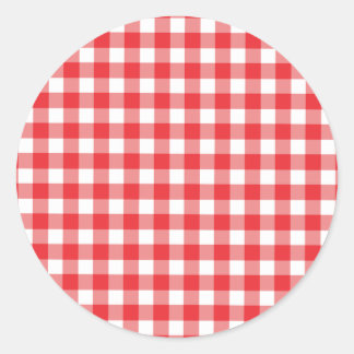 Adesivo Redondo Padrão de Gingham Vermelho e Branco
