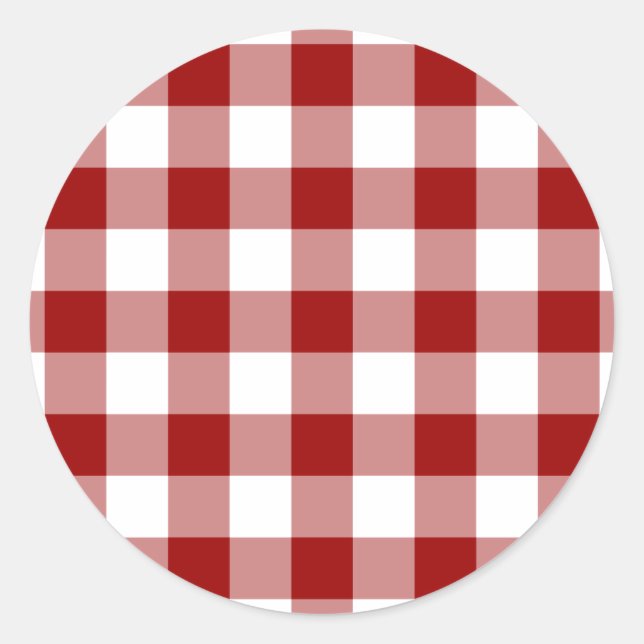Adesivo Redondo Padrão de Gingham Vermelho e Branco (Frente)