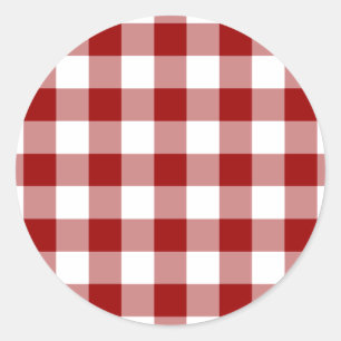 Adesivo Redondo Padrão de Gingham Vermelho e Branco