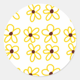 Adesivo Redondo Padrão de girassol castanho-amarelo ventre floral