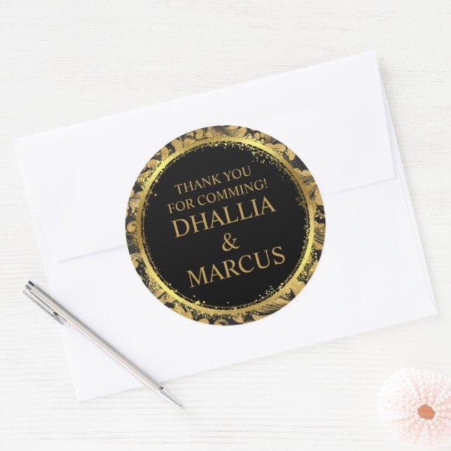 Adesivo Redondo Padrão De Gótico Preto E Dourado (Envelope)