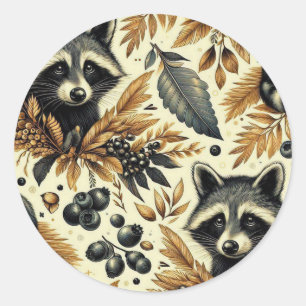 Adesivo Redondo Padrão de guintage racoon