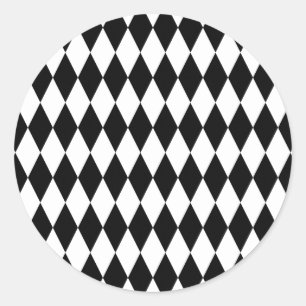 Adesivo Redondo Padrão de Harlequin de Diamante Preto e Branco