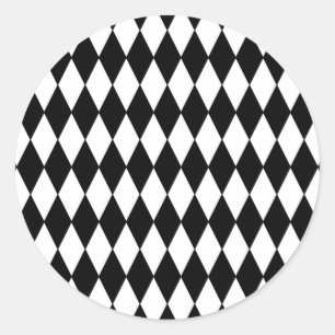 Adesivo Redondo Padrão de Harlequin do Diamante Negro e Branco