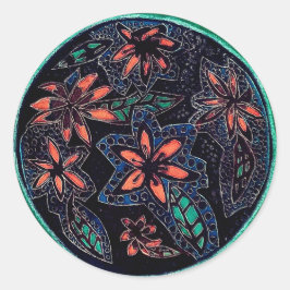 Adesivo Redondo Padrão de hena preto e verde