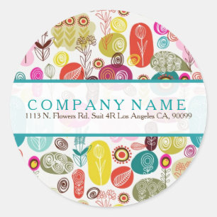 Adesivo Redondo Padrão de Ilustração das Flores Retro Cuta Colorid