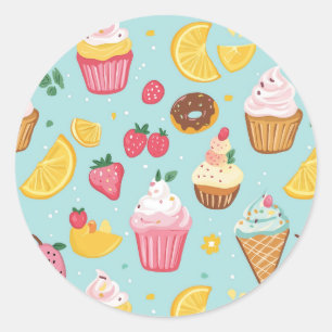 Adesivo Redondo Padrão de Ilustração de Itens de Comida Adoráveis