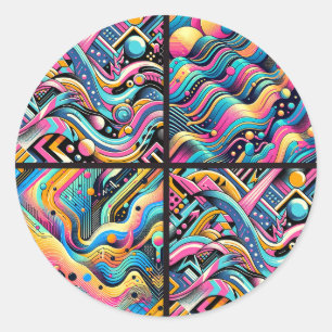 Adesivo Redondo Padrão de Impressão Abstrata Neon Colorido Brilhan