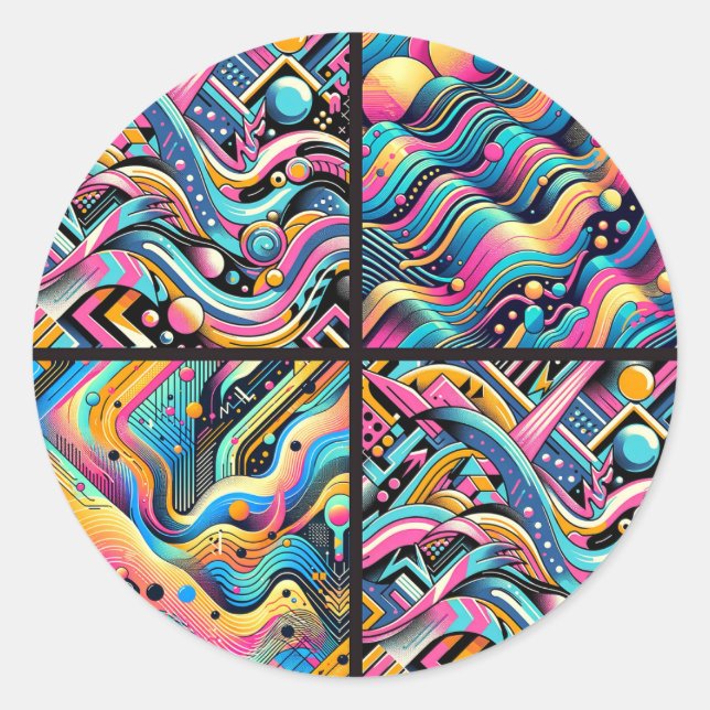 Adesivo Redondo Padrão de Impressão Abstrata Neon Colorido Brilhan (Frente)