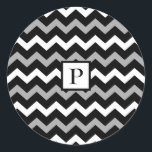 Adesivo Redondo Padrão de Impressão de Chevron Preto Branco e Cinz<br><div class="desc">adesivo personalizado,  personalizar com ou sem texto</div>