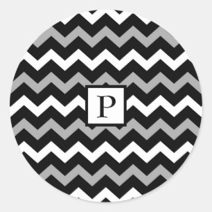 Adesivo Redondo Padrão de Impressão de Chevron Preto Branco e Cinz