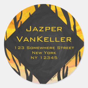 Adesivo Redondo Padrão de Impressão de preto e laranja do Tigre Mo