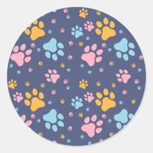Adesivo Redondo Padrão de Impressões de Patas de Animais Coloridos