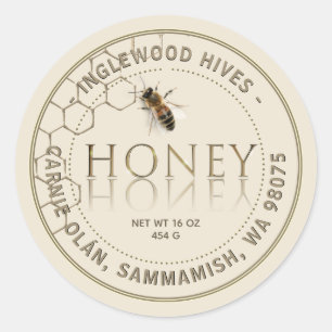 Adesivo Redondo Padrão de Ivory Honey Honeycomb com rótulo de ab