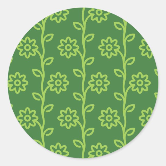 Adesivo Redondo Padrão de Jardim Flor Verde (Frente)