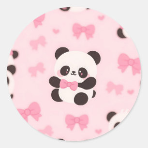 Adesivo Redondo Padrão de Laço Rosa Kawaii Panda