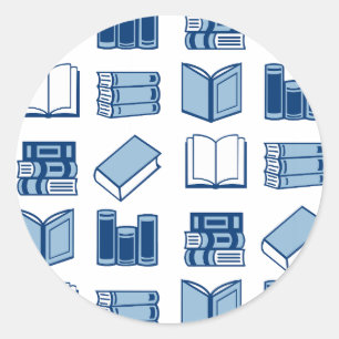 Adesivo Redondo Padrão de Leitura e Escrevendo do Livro Azul