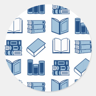 Adesivo Redondo Padrão de Leitura e Escrevendo do Livro Azul