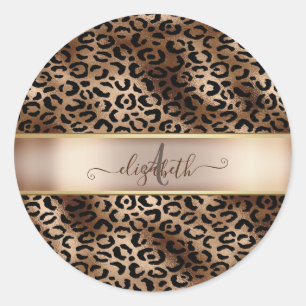 Adesivo Redondo Padrão de Leopardo Bronze Preto Monograma