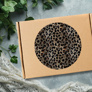 Adesivo Redondo Padrão de Leopardo Dourado Preto Marrom Brilho Lux