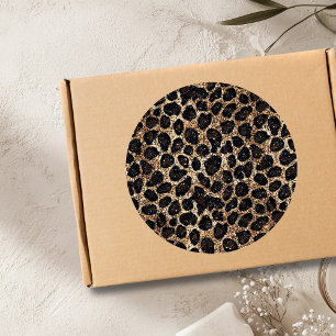 Adesivo Redondo Padrão de Leopardo Preto Marrom Dourado Brilhante