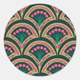 Adesivo Redondo Padrão de leque floral rosa e verde