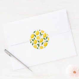 Adesivo Redondo Padrão de Limão Fresco com Folhas e Flores