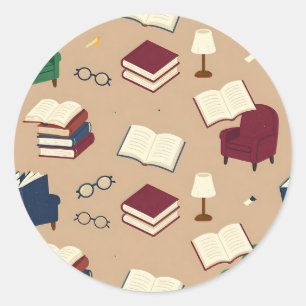 Adesivo Redondo Padrão de Livros de Cantinho de Leitura Aconchegan