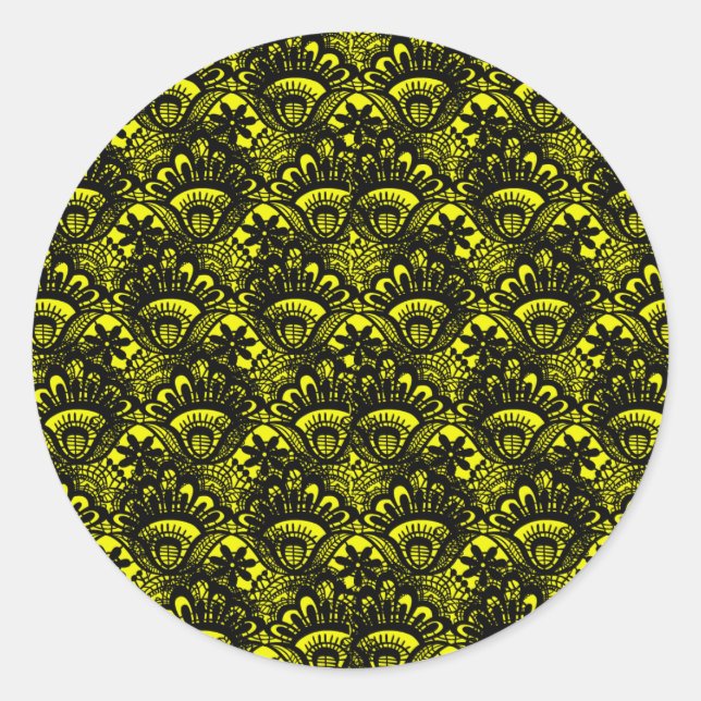 Adesivo Redondo Padrão de local do Damasco preto amarelo-vivo lega (Frente)