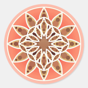 Adesivo Redondo Padrão de mandala em chocolate, caramelo e coral