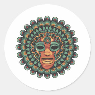 Adesivo Redondo Padrão de máscara do Aztec