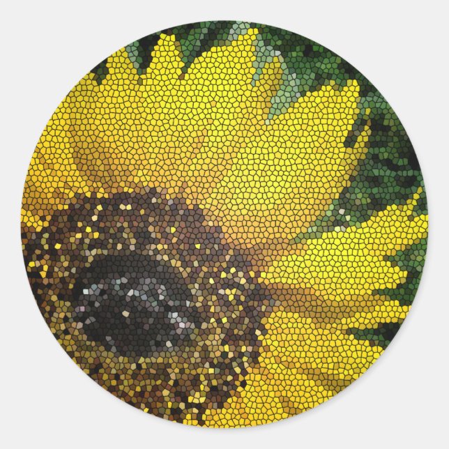 Adesivo Redondo Padrão de mosaico amarelo sunfloresce Floral (Frente)