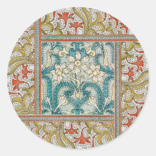 Adesivo Redondo Padrão de Narciso Art Nouveau Antigo Verneuil