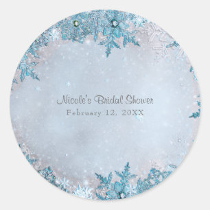 Adesivo Redondo Padrão de Natal Azul Flocos de Neve Elegante Perso