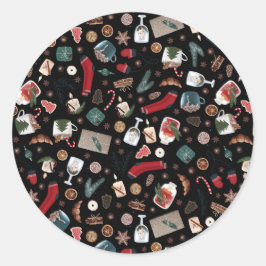 Adesivo Redondo Padrão de Natal de Hygge Escuro