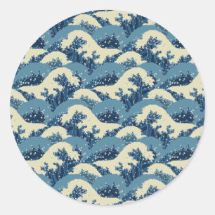 Adesivo Redondo Padrão de onda japonês